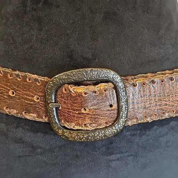 Hand Tooled Leather Belt Y2K Hippie Vintage - Picture 3 of 8